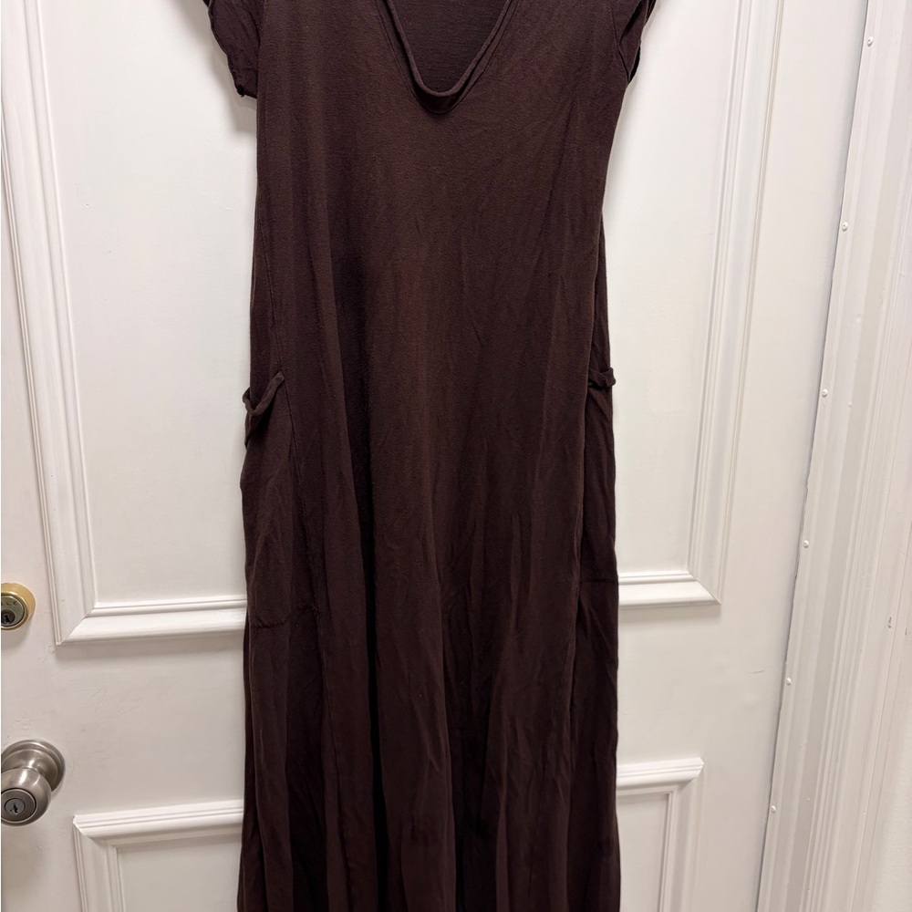 Women’s Brown V-Neck Short Sleeve Maxi Dress